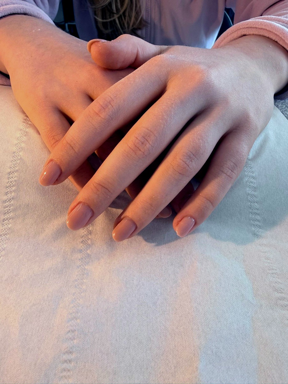 Peach shellac nails New Brighton
